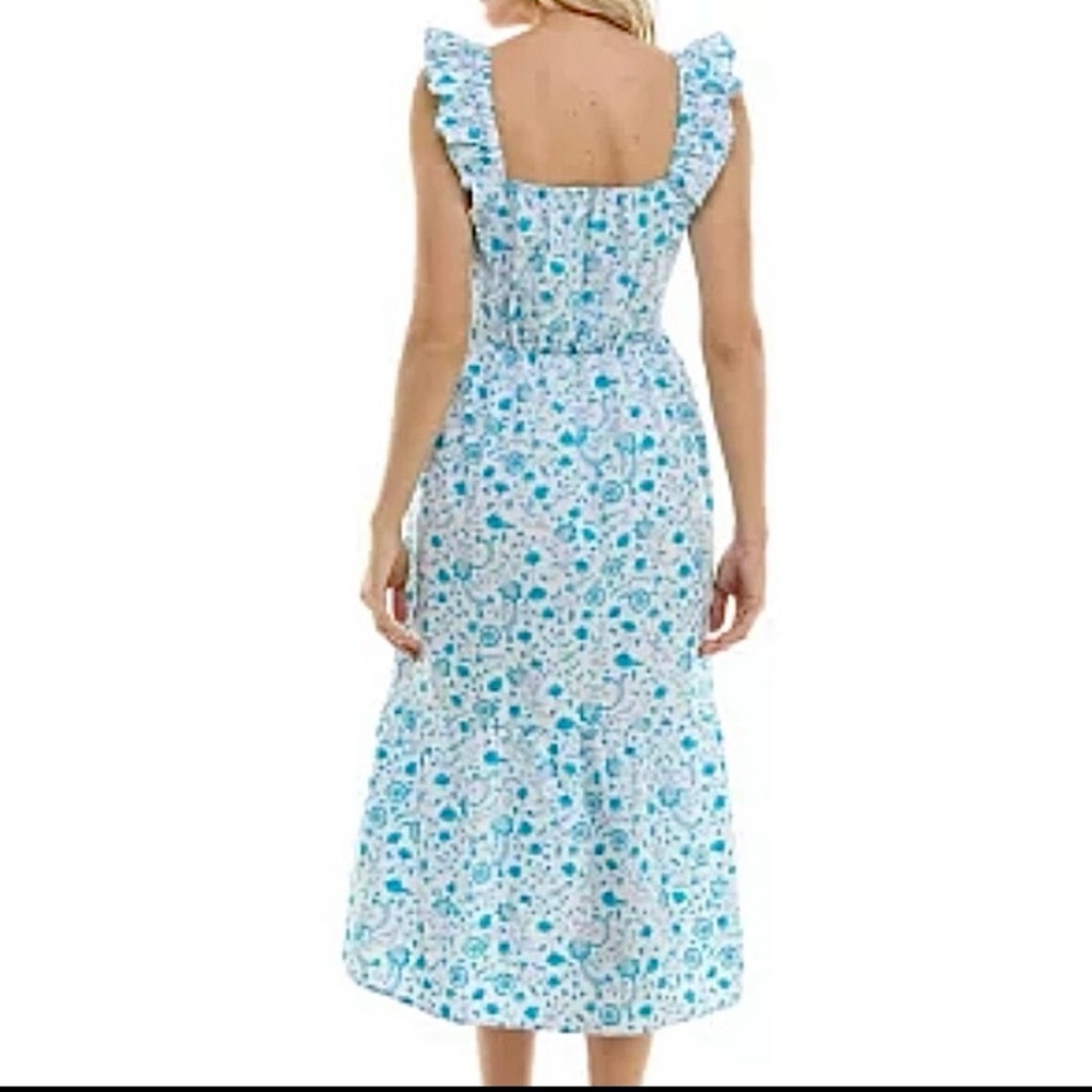 Draper James Floral Dress Blue & White Ruffle Sleeve 100% Cotton Maxi Size XXL - Picture 8 of 10